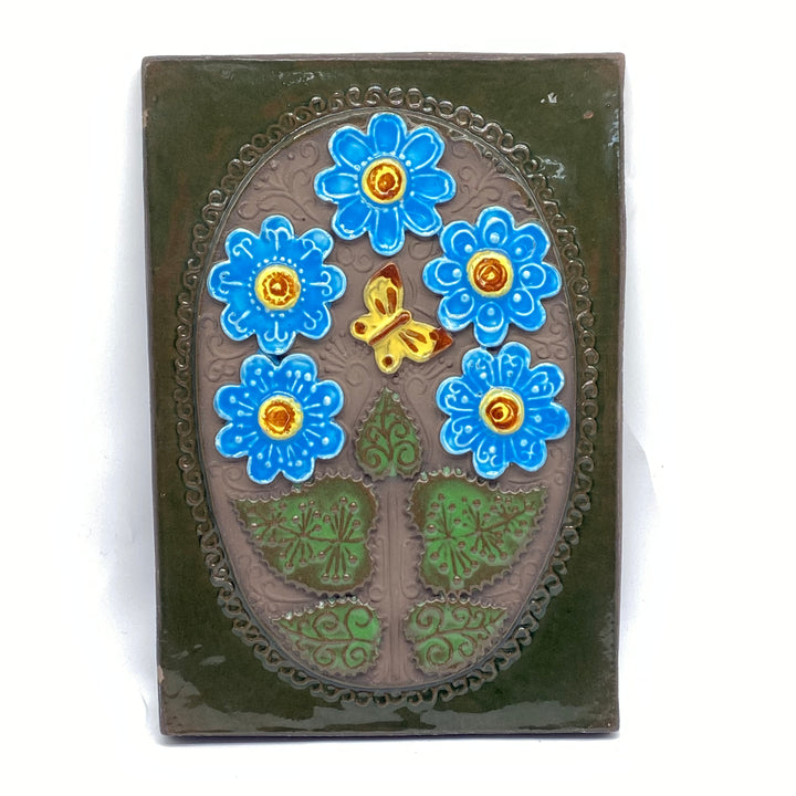 Retro keramikplatta med handmålade blommotiv
