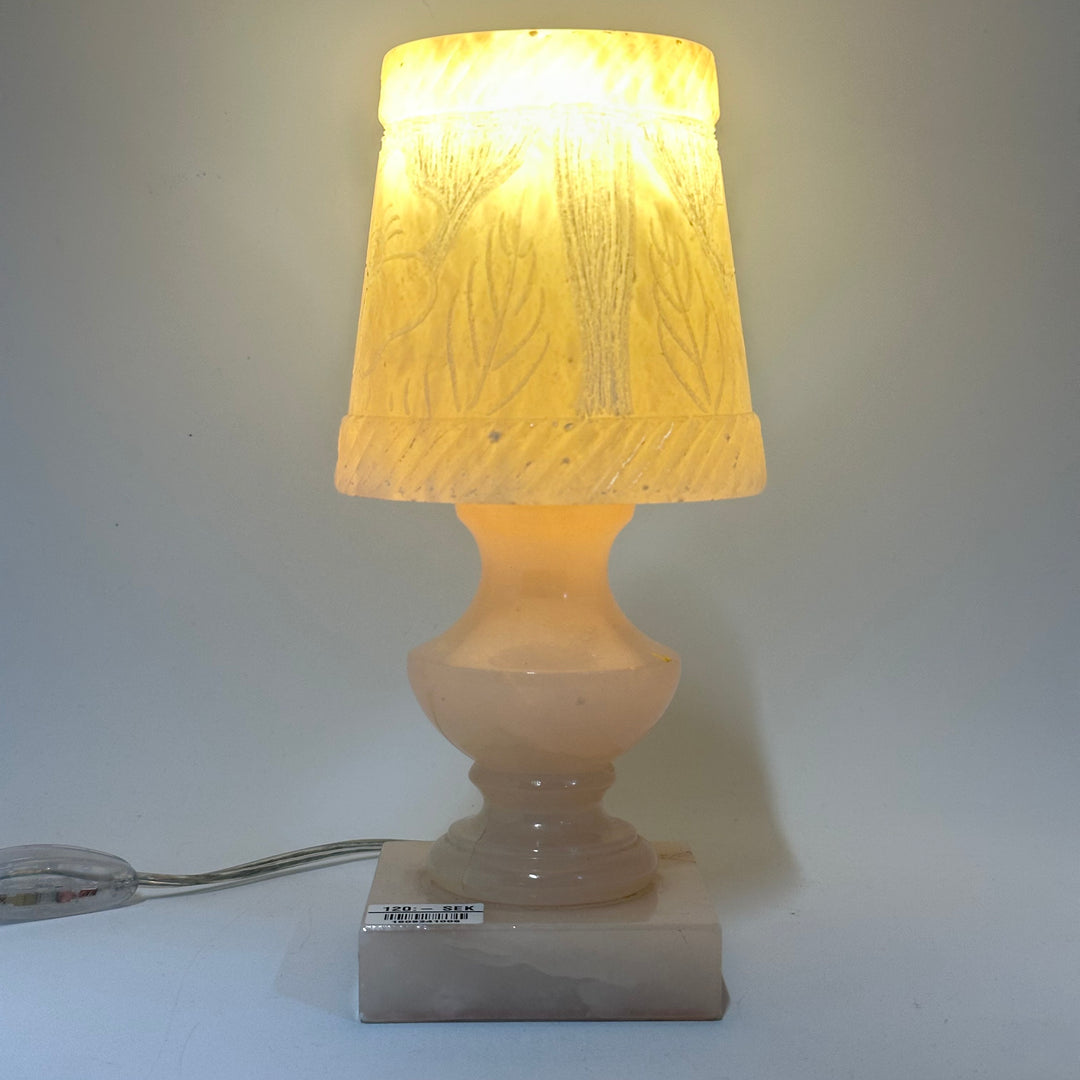 Alabaster Bordslampa med Bladmotiv och Marmorsockel