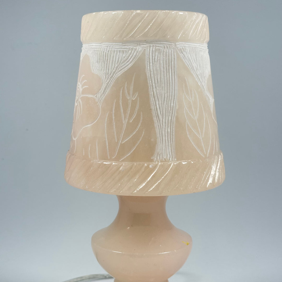 Alabaster Bordslampa med Bladmotiv och Marmorsockel