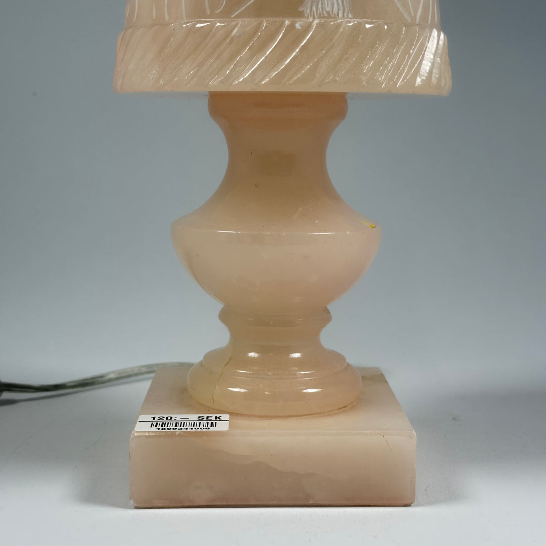 Alabaster Bordslampa med Bladmotiv och Marmorsockel