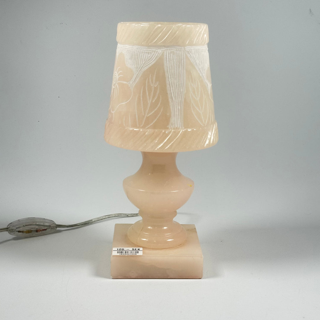 Alabaster Bordslampa med Bladmotiv och Marmorsockel