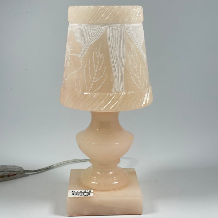 Alabaster Bordslampa med Bladmotiv och Marmorsockel