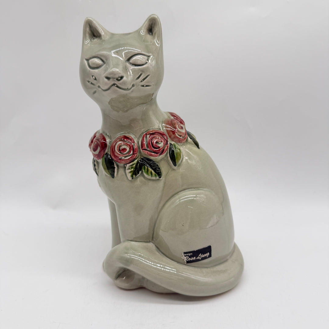 Rosa Ljung retro keramik kattfigur med rosor