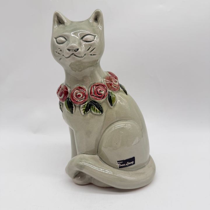 Rosa Ljung retro keramik kattfigur med rosor