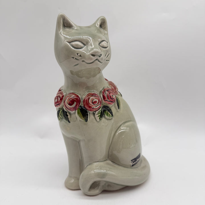 Rosa Ljung retro keramik kattfigur med rosor