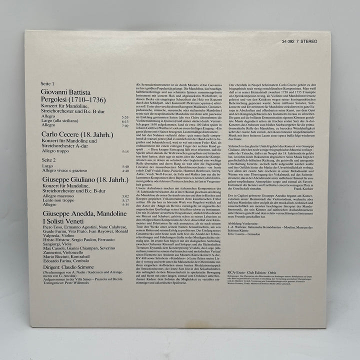 Vintage RCA Vinyl Drei Mandolinenkonzerte Retro