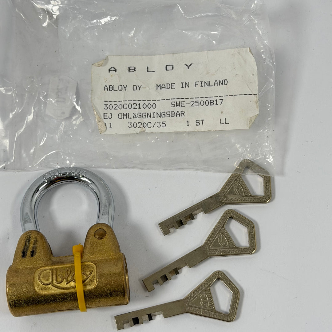 Abloy mässingshänglås med tre nycklar