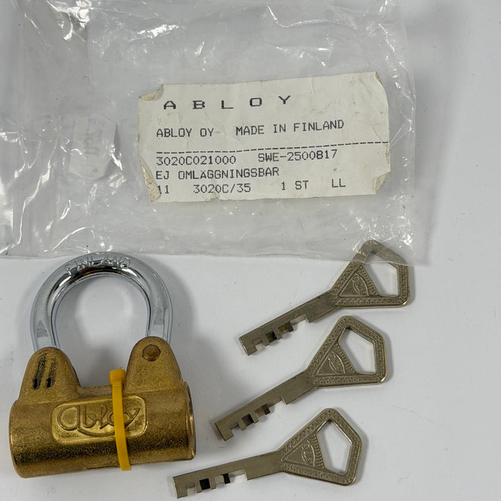 Abloy mässingshänglås med tre nycklar