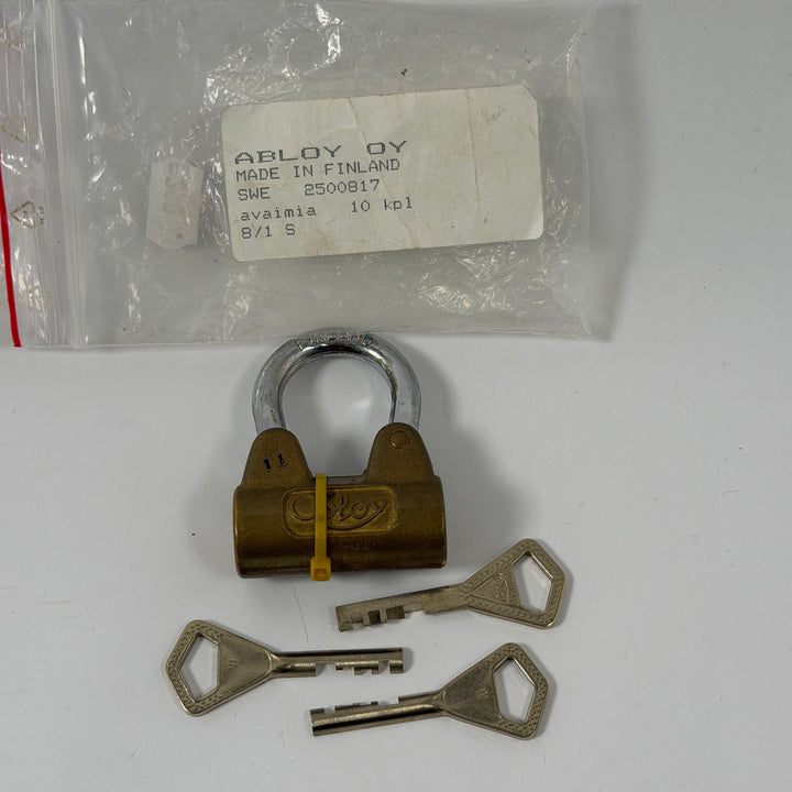 Abloy mässingshänglås med tre nycklar
