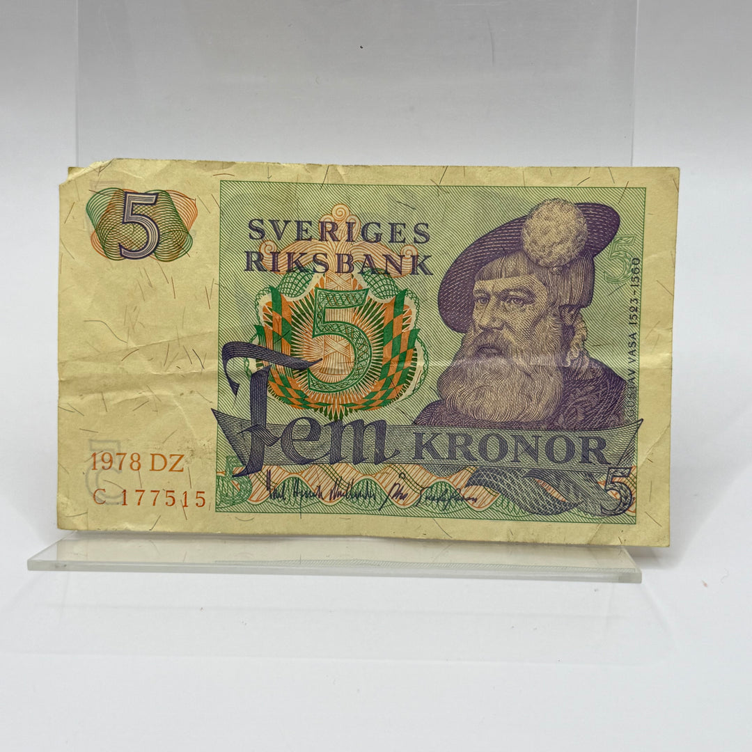 Retro Femkronorssedel Gustav Vasa 1978