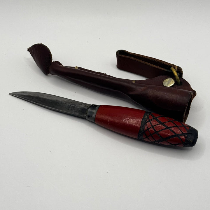 Röd vintage fällkniv med läderfodral - Homy Secondhand Online