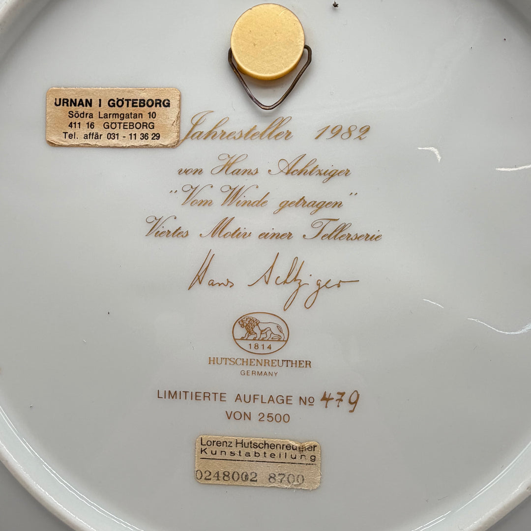 Hutschenreuther samlartallrik retro 1982 vitduvor