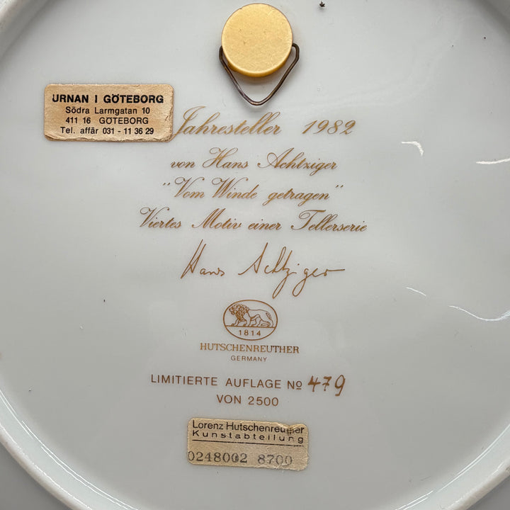 Hutschenreuther samlartallrik retro 1982 vitduvor