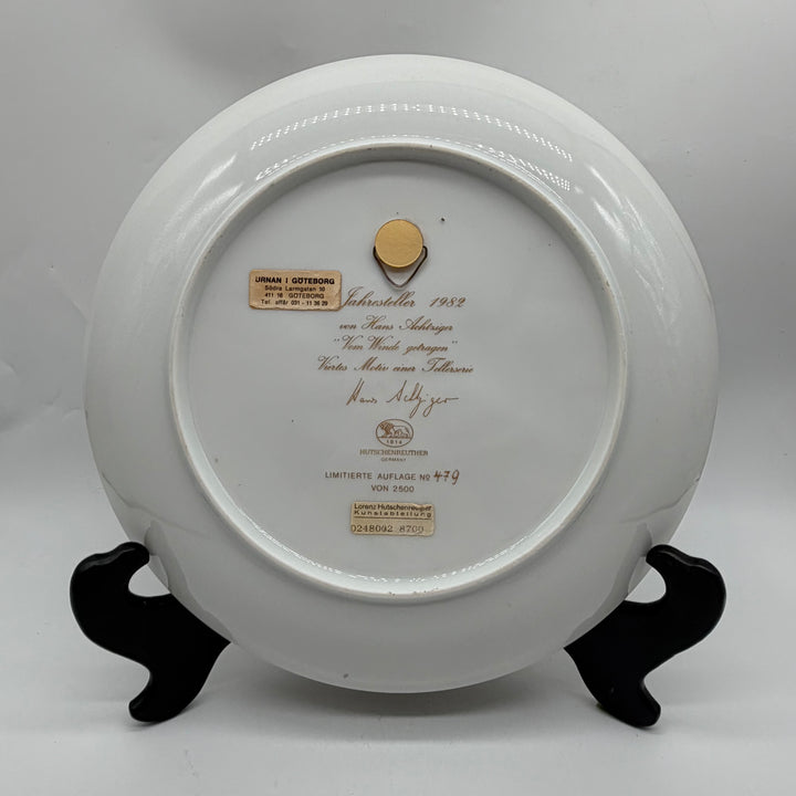 Hutschenreuther samlartallrik retro 1982 vitduvor