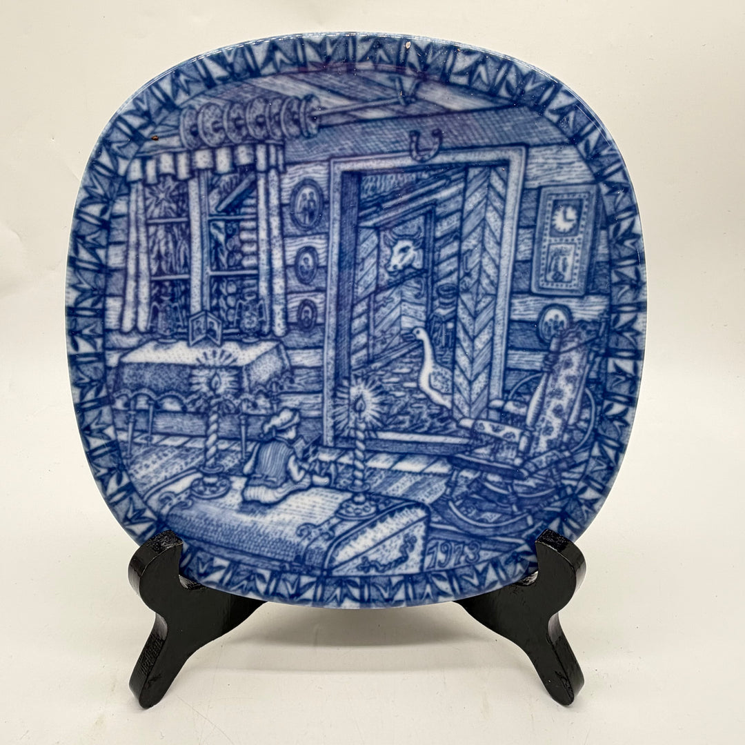 Rörstrand samlartallrik Julen 1973 blåvit retro