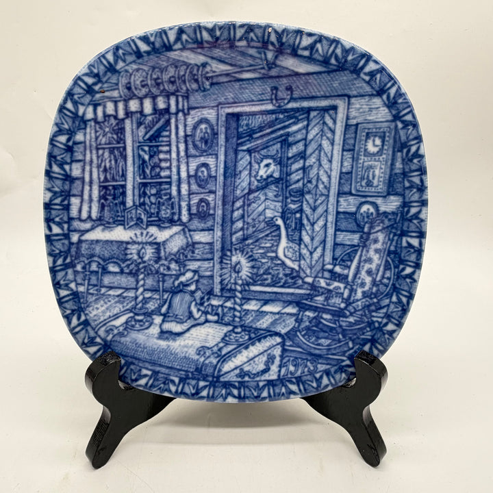 Rörstrand samlartallrik Julen 1973 blåvit retro