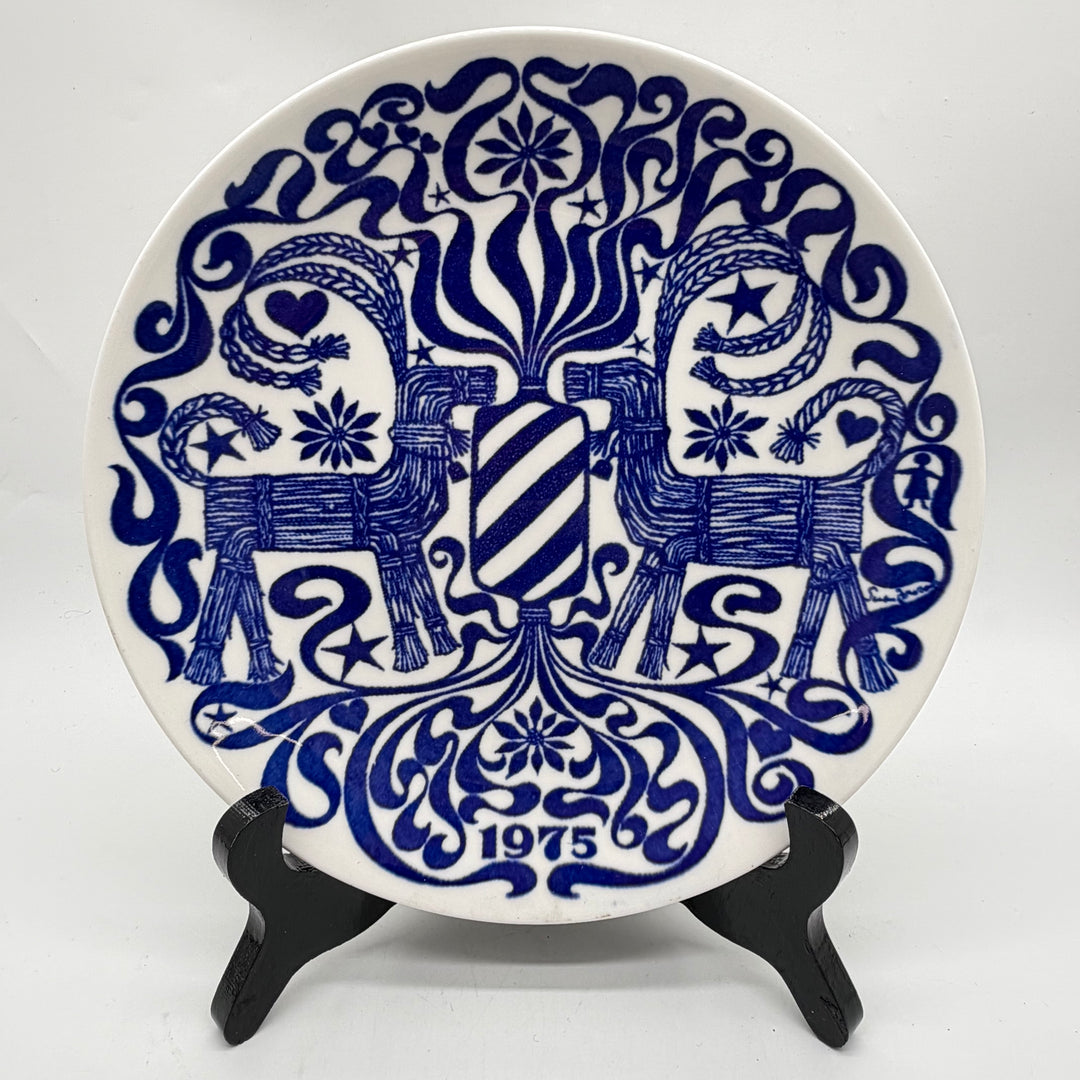 Gustavsberg samlartallrik retro blåvitt keramik