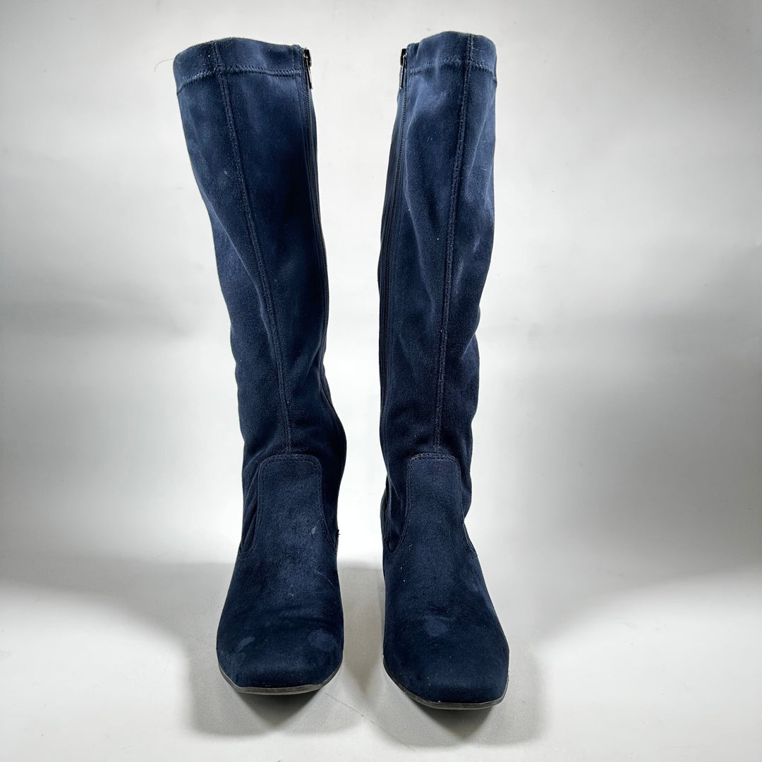 Eleganta marinblå mockastövlar med klack - Homy Secondhand Online