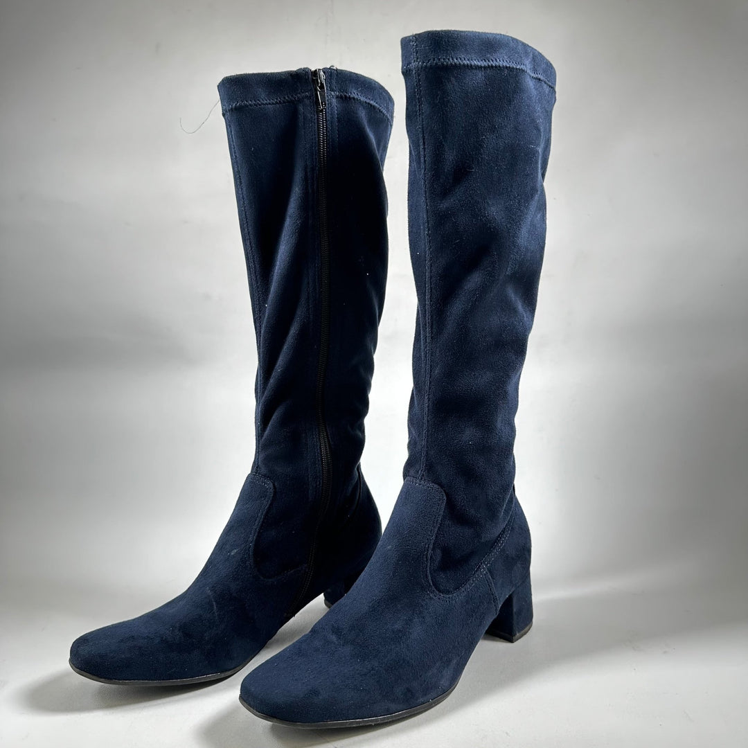 Eleganta marinblå mockastövlar med klack - Homy Secondhand Online