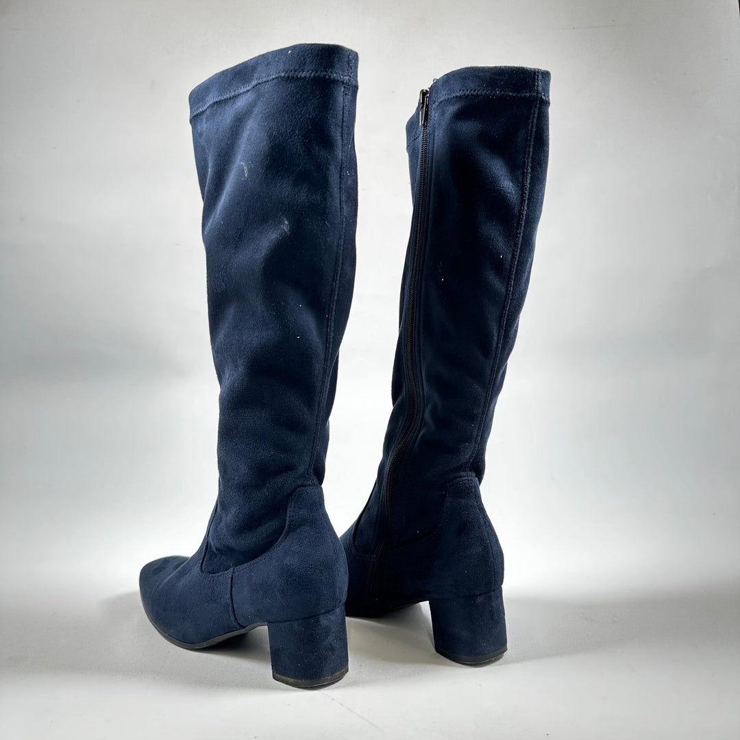 Eleganta marinblå mockastövlar med klack - Homy Secondhand Online