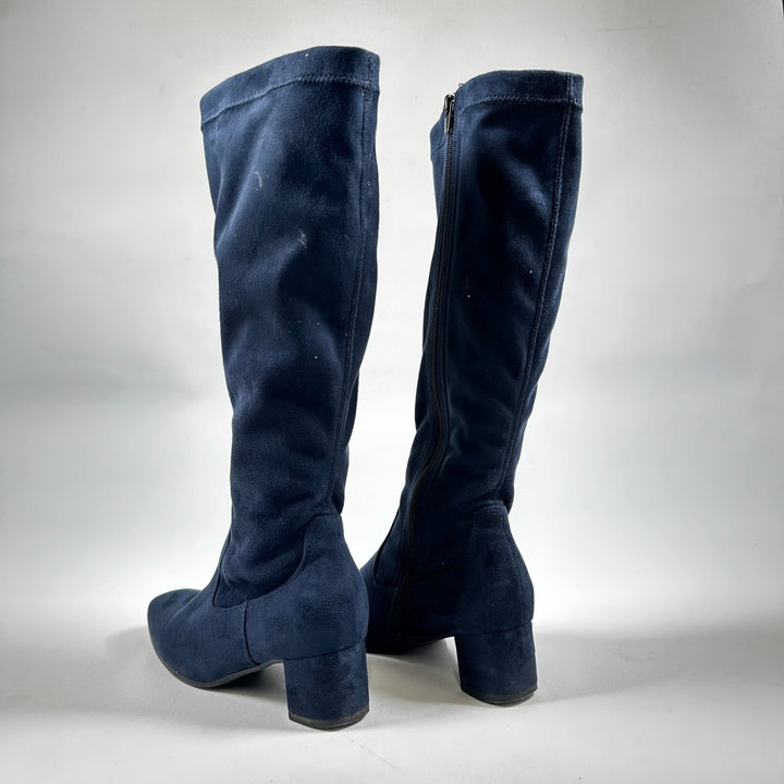 Eleganta marinblå mockastövlar med klack - Homy Secondhand Online