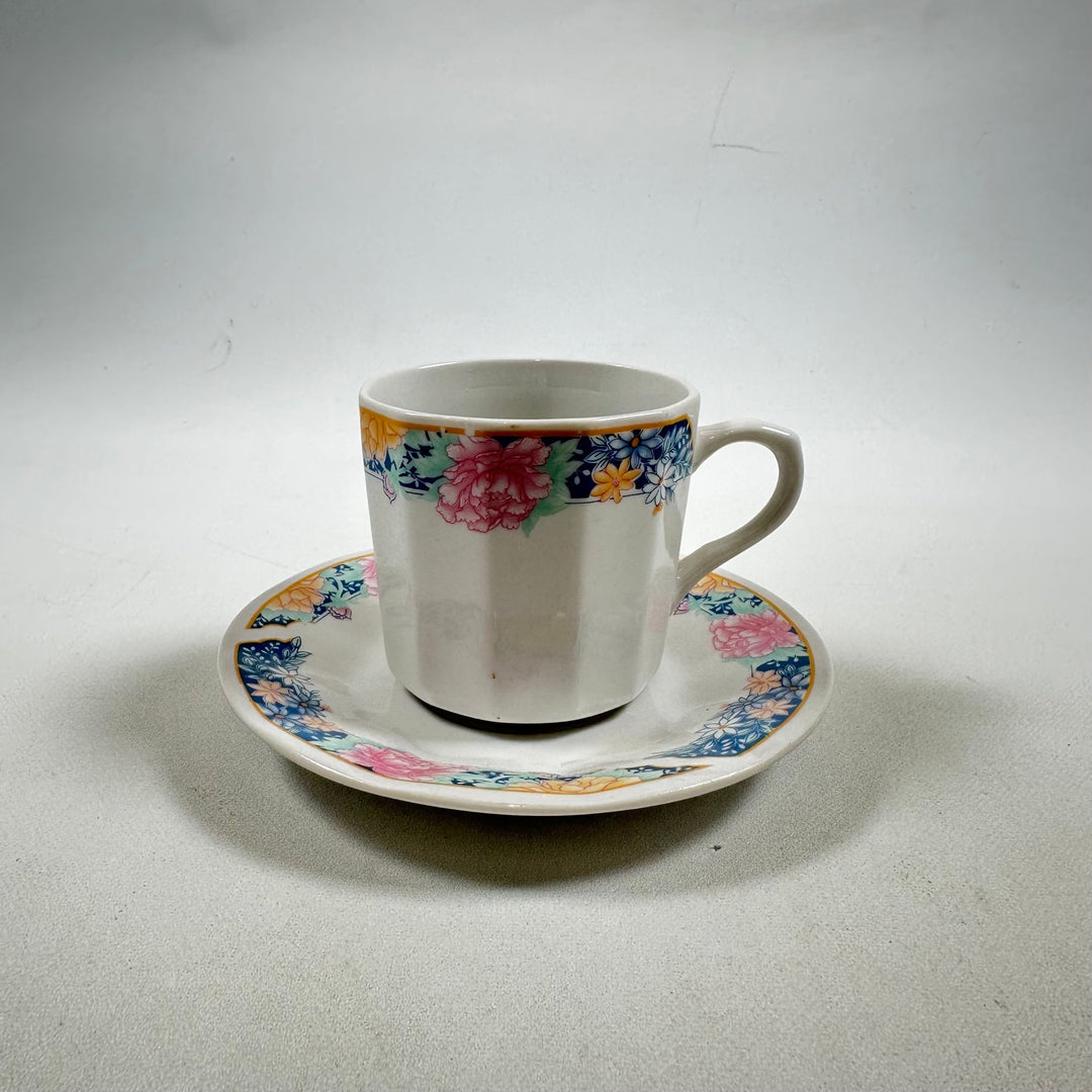 Retro Koppar och Fat med Blommotiv - Homy Secondhand Online