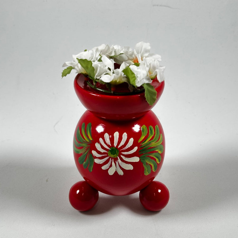 Röd ljusstake på fötter med blommönster - Homy Secondhand Online