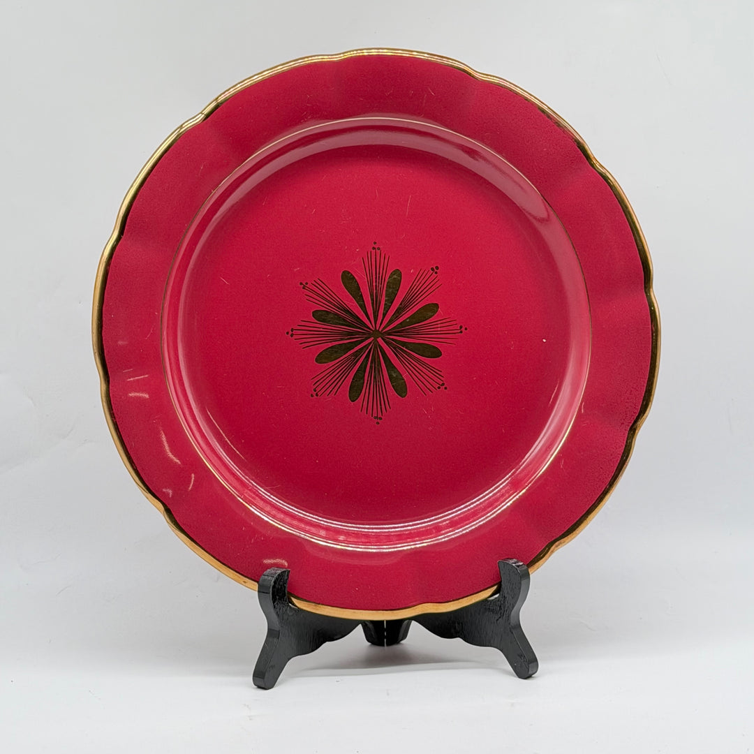 Röd samlartallrik Gefle retro blommotiv