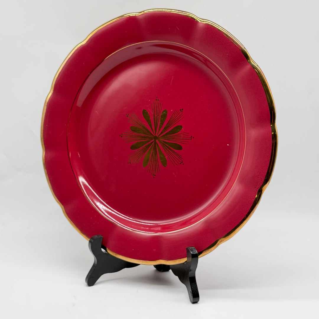 Röd samlartallrik Gefle retro blommotiv
