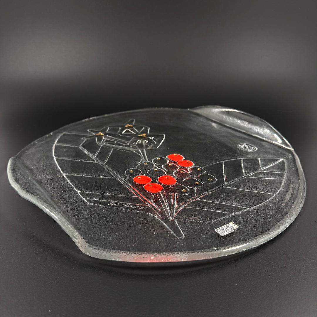 Kosta Boda fat retro med bärmotiv (1 stor,15 små)