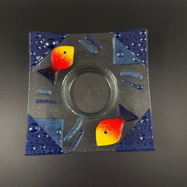 Färgstark unik glasljusstake i mycket gott skick