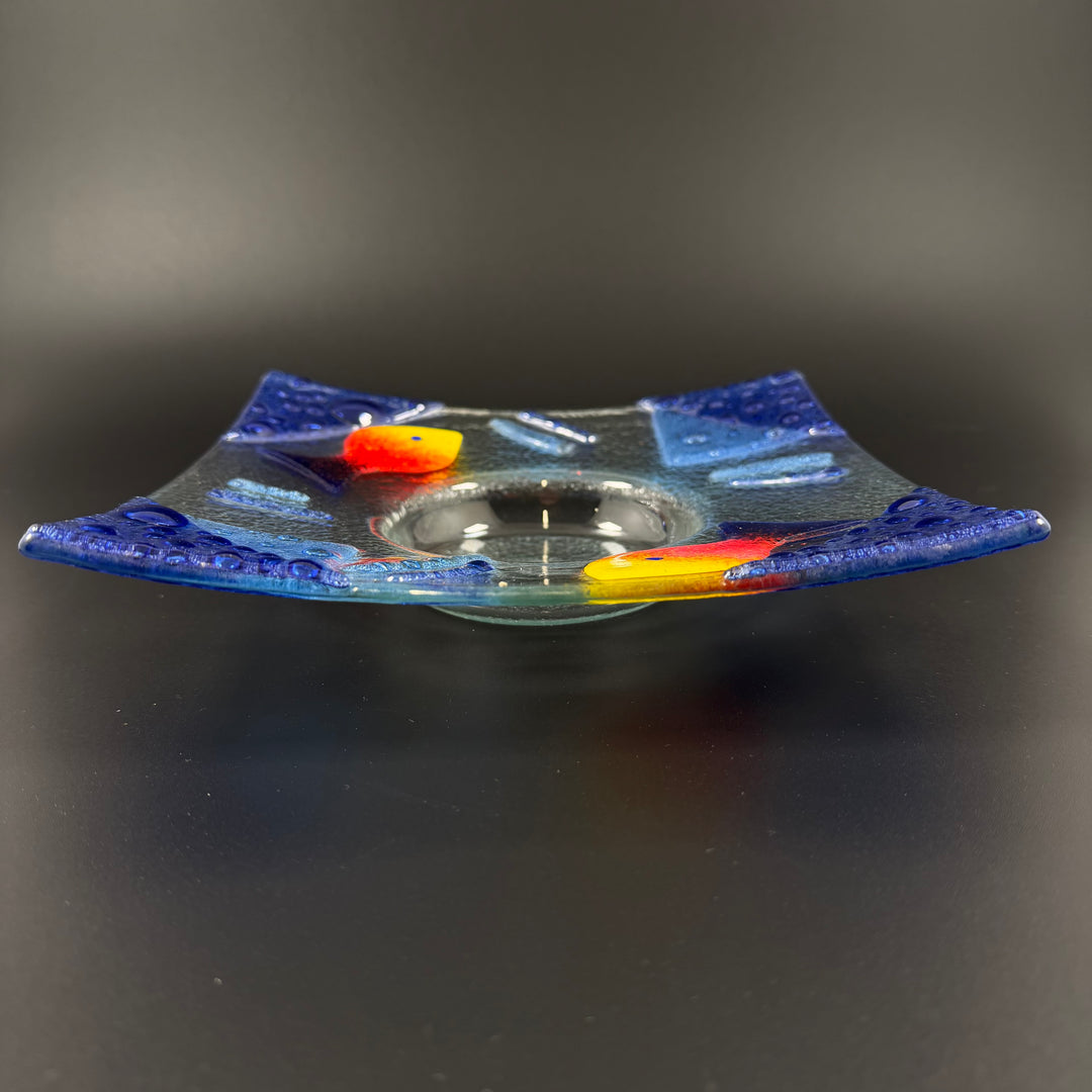 Färgstark unik glasljusstake i mycket gott skick