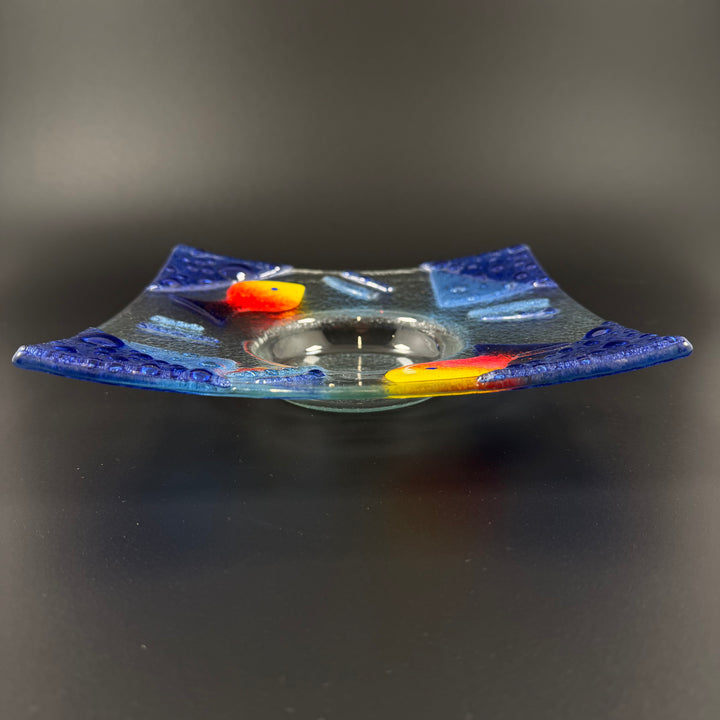 Färgstark unik glasljusstake i mycket gott skick