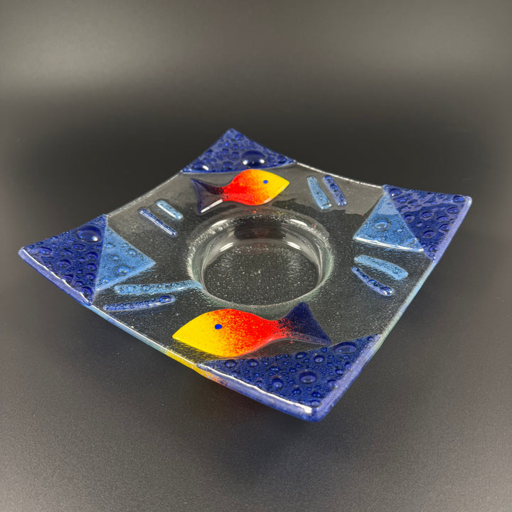 Färgstark unik glasljusstake i mycket gott skick