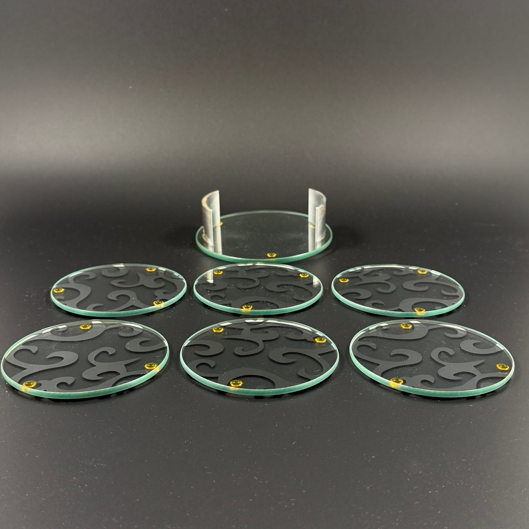 Retro glasunderlägg med gulddetaljer