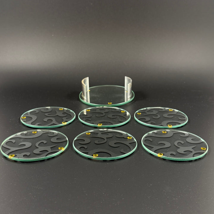 Retro glasunderlägg med gulddetaljer