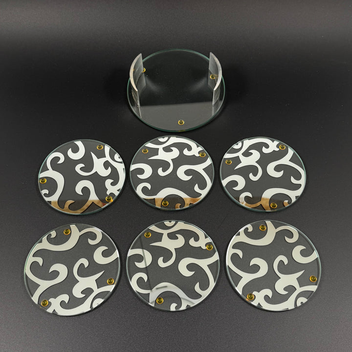 Retro glasunderlägg med gulddetaljer