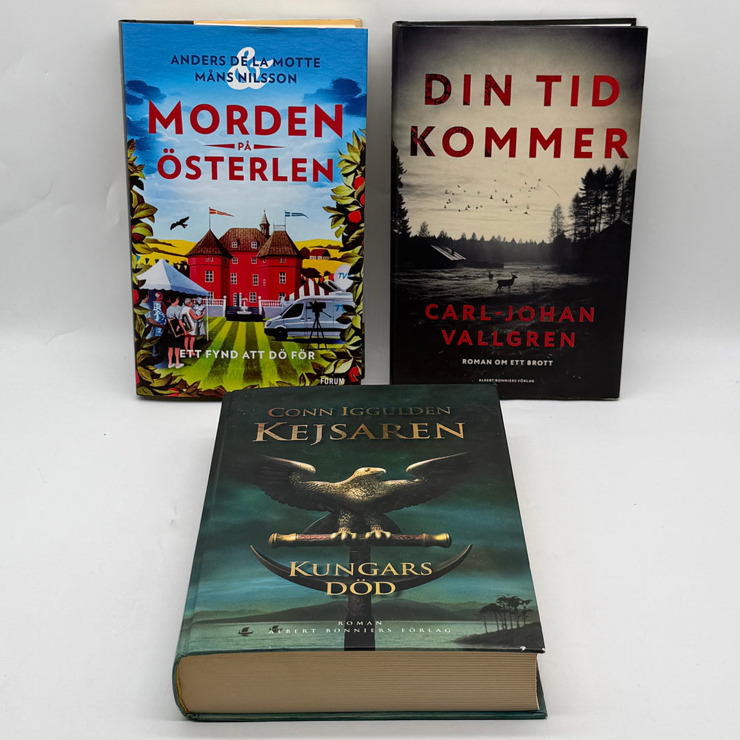 Bokpaket tre inbundna romaner deckare och historik