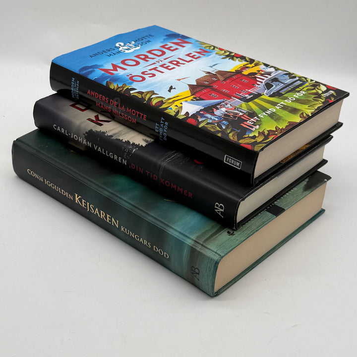 Bokpaket tre inbundna romaner deckare och historik