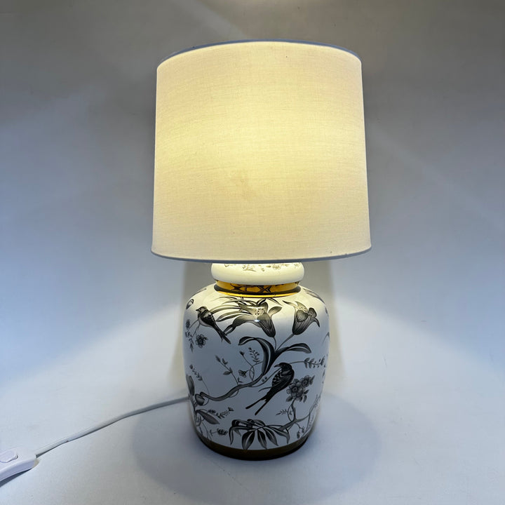 Retro bordslampa i porslin med fågelmotiv