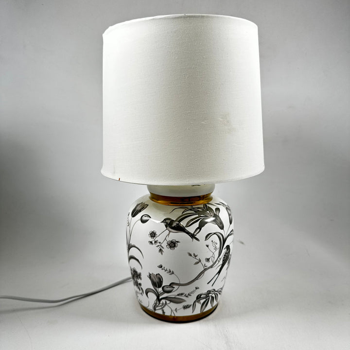 Retro bordslampa i porslin med fågelmotiv