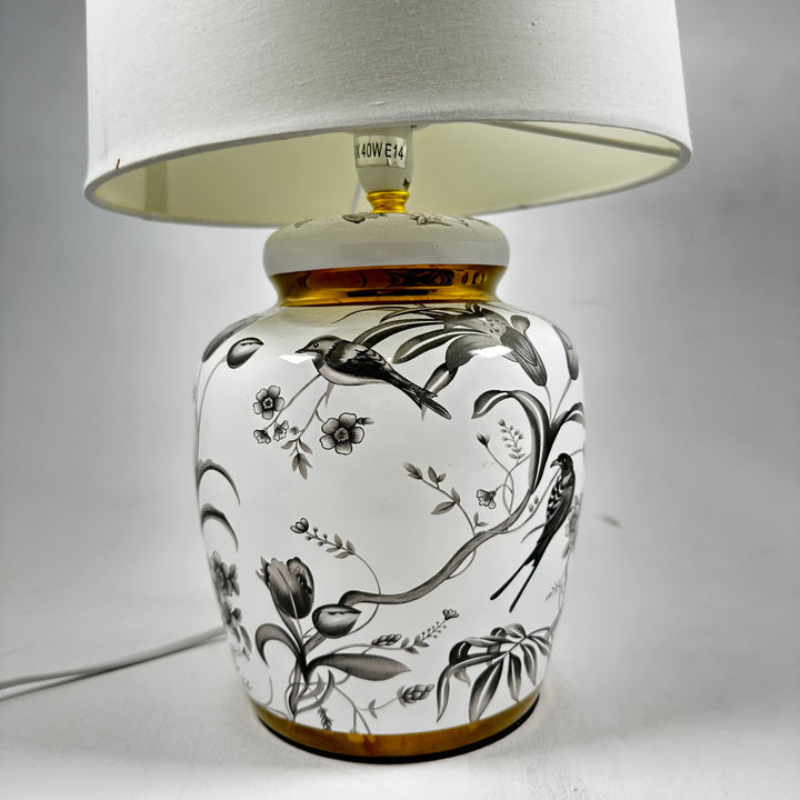 Retro bordslampa i porslin med fågelmotiv