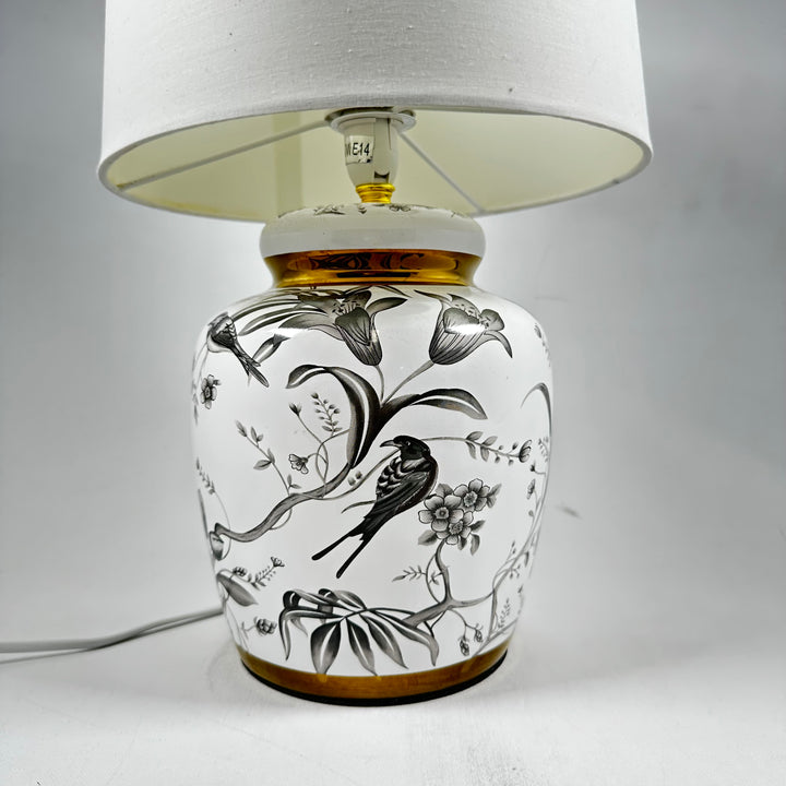 Retro bordslampa i porslin med fågelmotiv