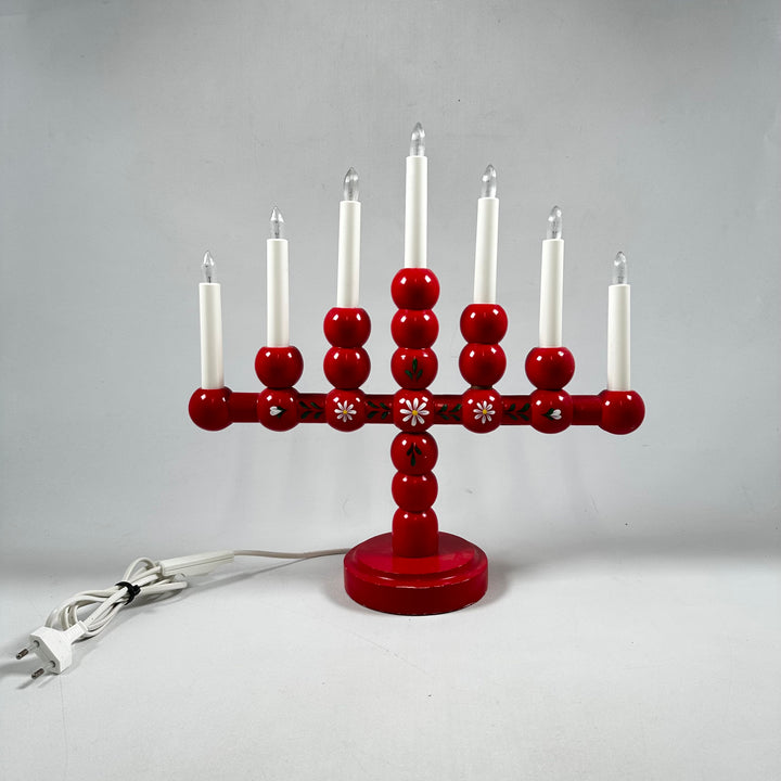 Retro Adventsljusstake i Trä med Blommotiv