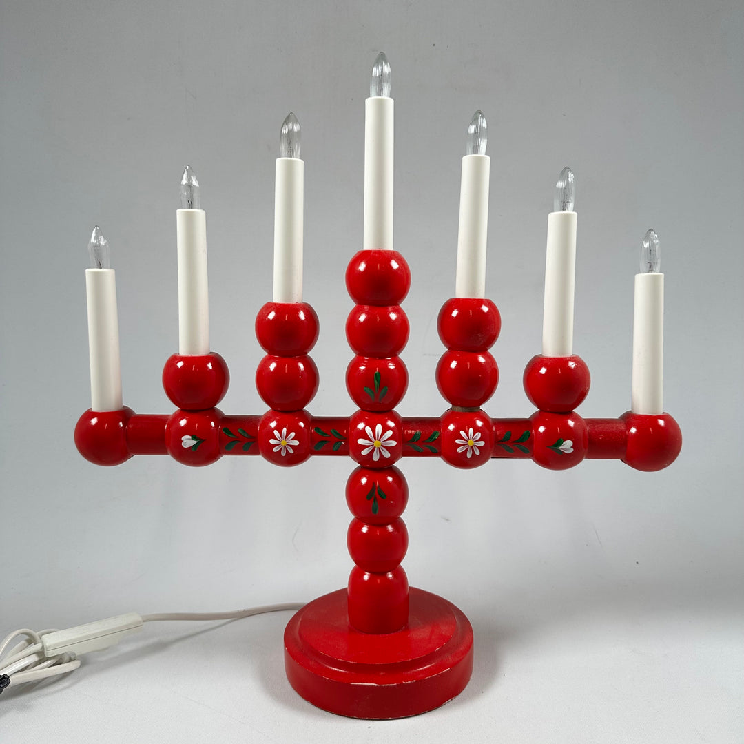 Retro Adventsljusstake i Trä med Blommotiv