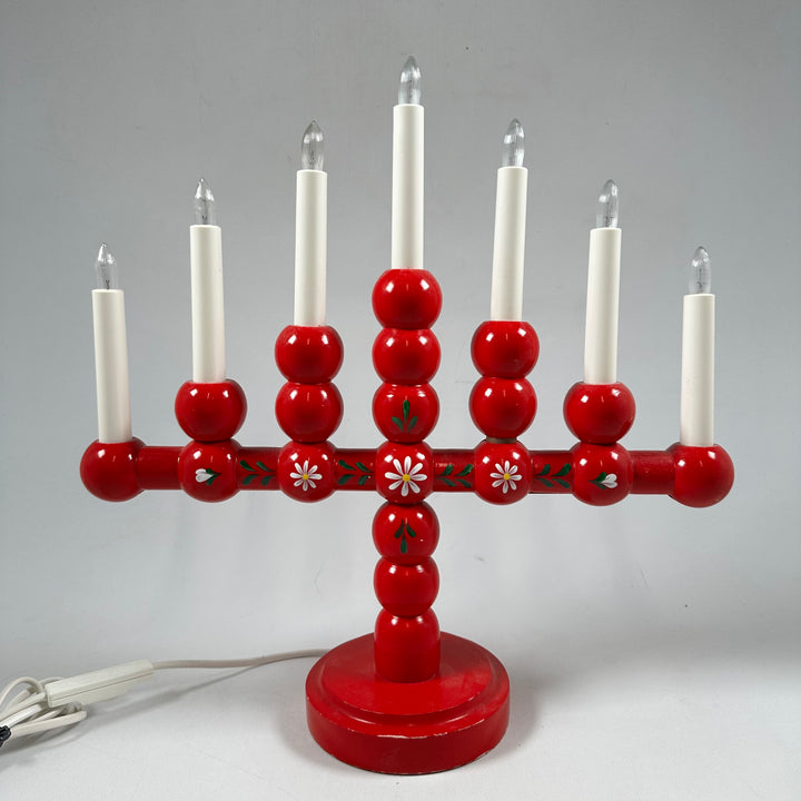 Retro Adventsljusstake i Trä med Blommotiv