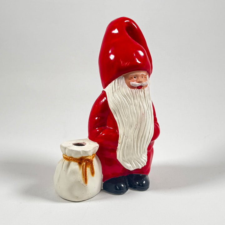 Röd keramiktomte med säck, vintage