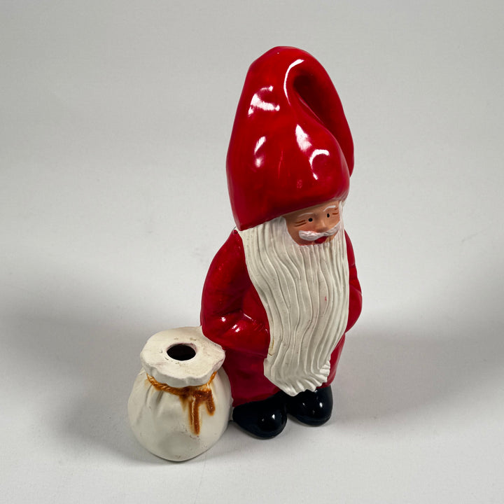 Röd keramiktomte med säck, vintage