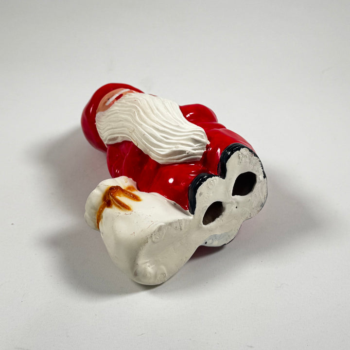 Röd keramiktomte med säck, vintage