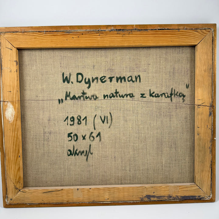Retro stillebenmålning akryl W Dynerman 1981